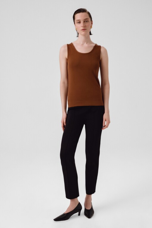 Brown Thick Strap Round Neck Women's Camisole - Triko Mısırlı