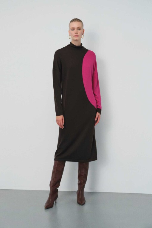 Brown Turtle Neck Dress - Triko Mısırlı