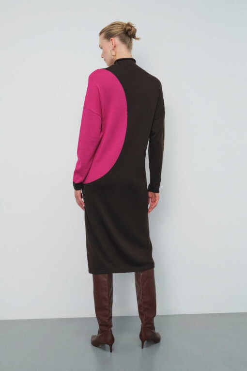 Brown Turtle Neck Dress - Triko Mısırlı