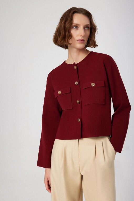 Burgundy Gold Buttoned Short Women's Jacket 