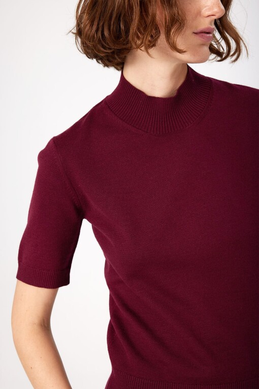 Burgundy Half Turtle Neck Women's Sweater - Triko Mısırlı