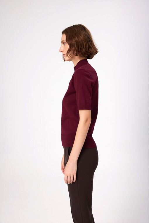 Burgundy Half Turtle Neck Women's Sweater - Triko Mısırlı