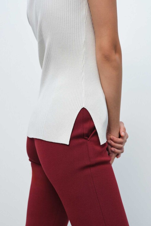 Burgundy Pocket Detail Cropped Women's Pants - Triko Mısırlı