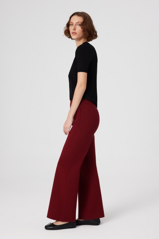 Burgundy Pocket Detail Zippered Women's Pants - Triko Mısırlı