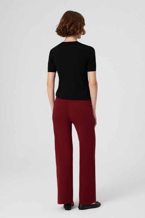 Burgundy Pocket Detail Zippered Women's Pants - Triko Mısırlı