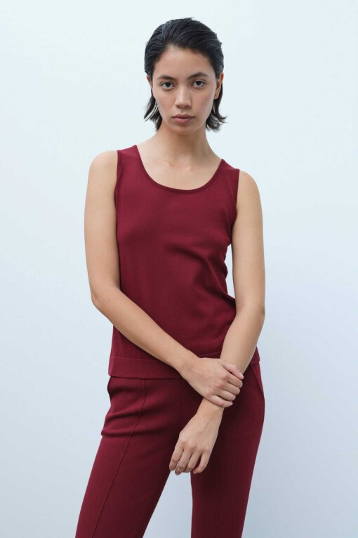 Burgundy Sleeveless Women's Camisole - Triko Mısırlı