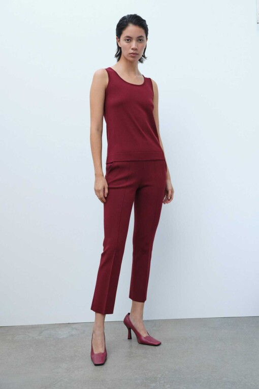 Burgundy Sleeveless Women's Camisole - Triko Mısırlı