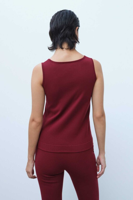 Burgundy Sleeveless Women's Camisole - Triko Mısırlı