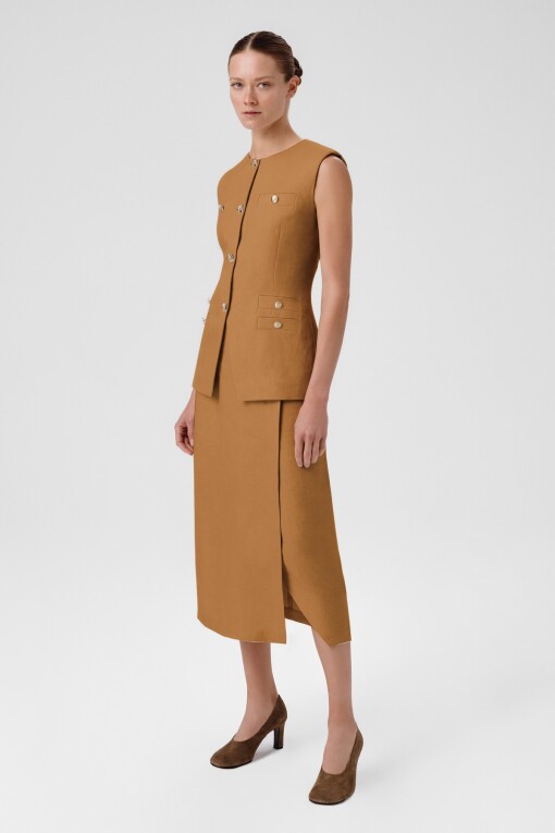 Camel Gold Button Pocket Detail Women's Vest 