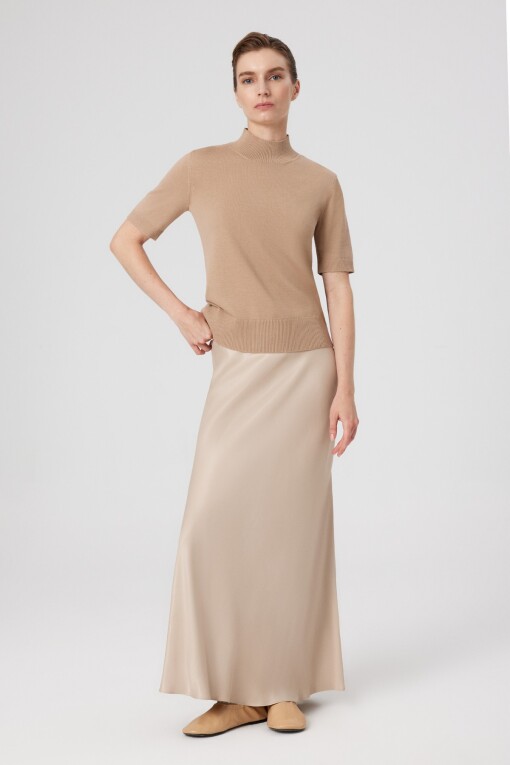 Camel Half Turtle Neck Women's Sweater - Triko Mısırlı