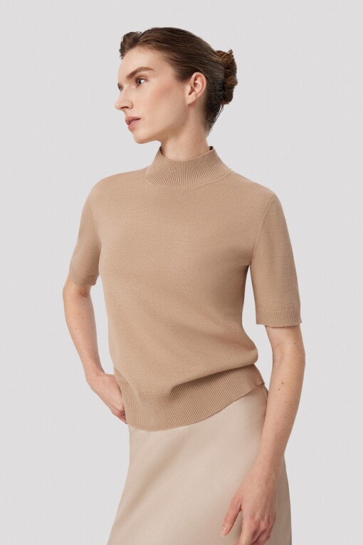 Camel Half Turtle Neck Women's Sweater - Triko Mısırlı