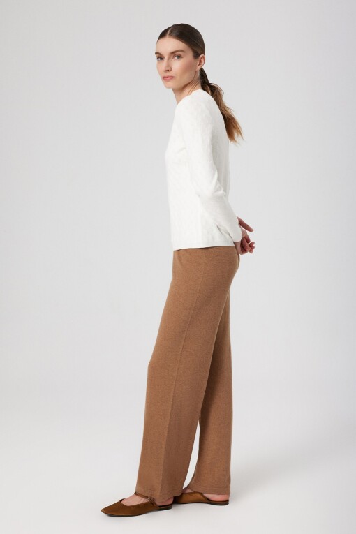 Camel High Waist Wide Leg Women's Pants - Triko Mısırlı