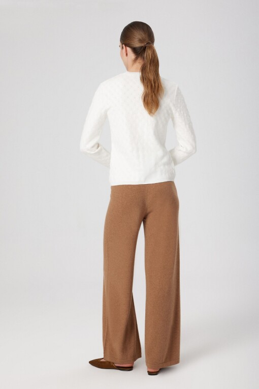 Camel High Waist Wide Leg Women's Pants - Triko Mısırlı