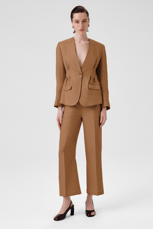 Camel One Button Women's Blazer Jacket 
