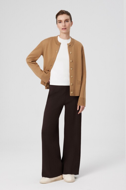 Camel Pocket Detail Buttoned Women's Jacket - Triko Mısırlı