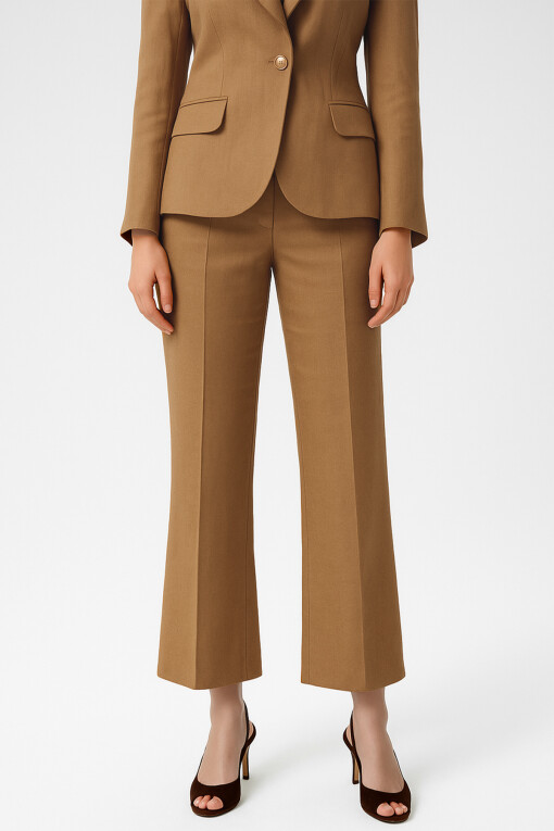 Camel Pocket Detail Wide Leg Women's Pants - Triko Mısırlı