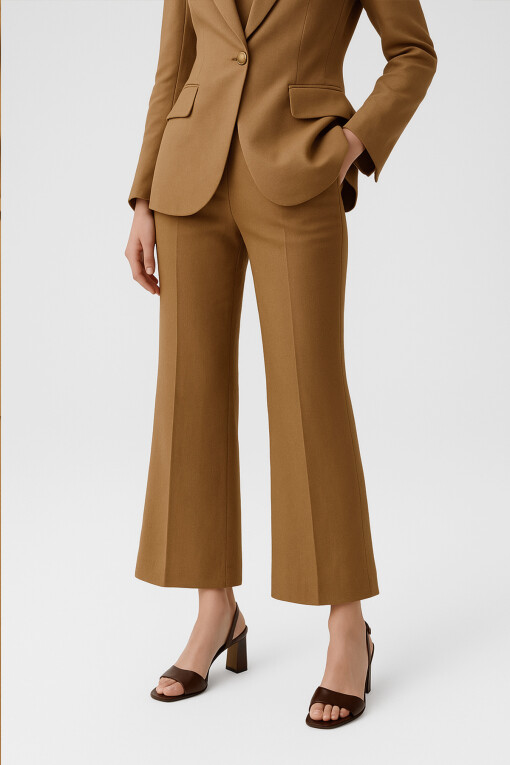 Camel Pocket Detail Wide Leg Women's Pants - Triko Mısırlı