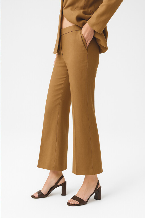 Camel Pocket Detail Wide Leg Women's Pants - Triko Mısırlı