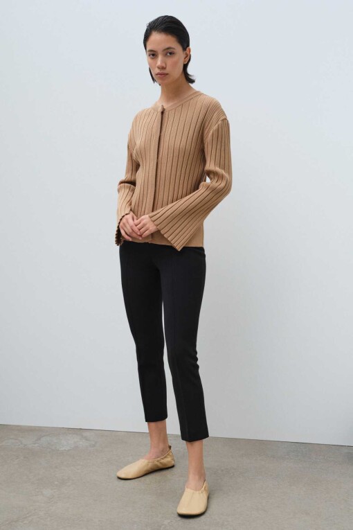 Camel Snap Button Women's Cardigan - Triko Mısırlı