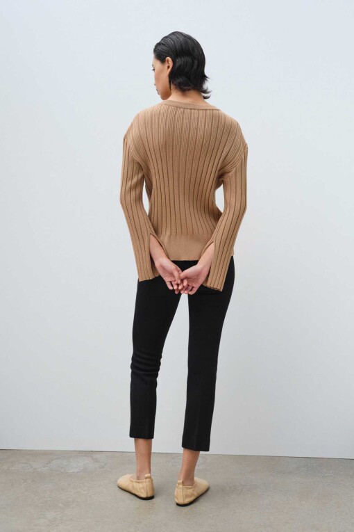 Camel Snap Button Women's Cardigan - Triko Mısırlı