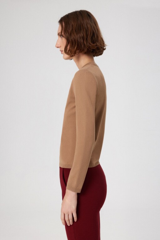 Caramel Crew Neck Knit Women's T-Shirt - Triko Mısırlı