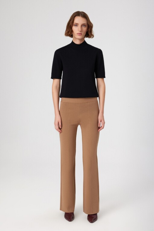 Caramel Ribbed High Waist Women's Pants - Triko Mısırlı