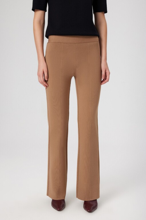 Caramel Ribbed High Waist Women's Pants - Triko Mısırlı