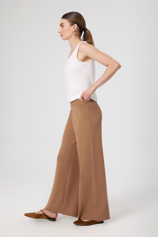 Caramel Ribbed Stitch Wide Leg Women's Pants - Triko Mısırlı