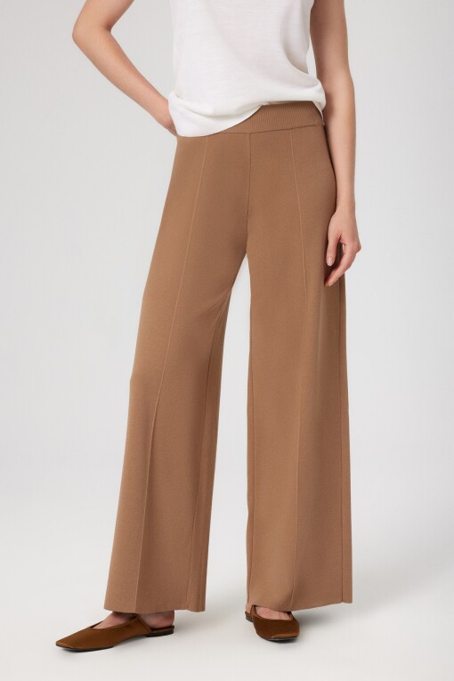 Caramel Ribbed Stitch Wide Leg Women's Pants - Triko Mısırlı