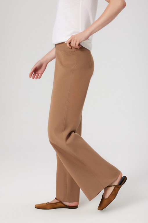 Caramel Ribbed Stitch Wide Leg Women's Pants - Triko Mısırlı