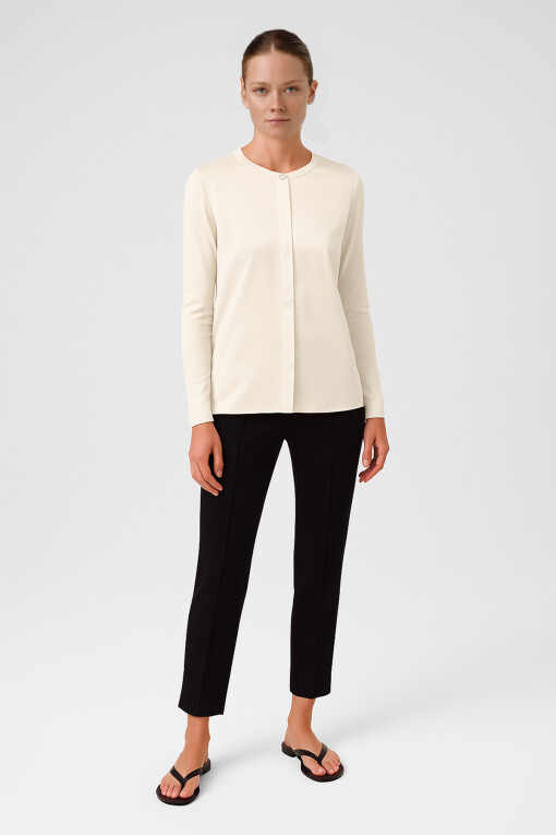 Ecru Contrast Fabric Buttoned Women's Cardigan - Triko Mısırlı