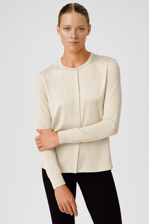 Ecru Contrast Fabric Buttoned Women's Cardigan - Triko Mısırlı