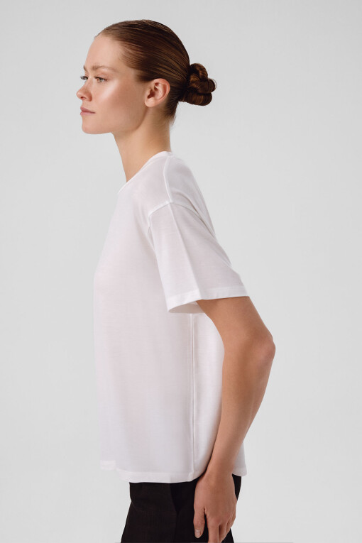 Ecru Crew Neck Basic Women's T-Shirt - Triko Mısırlı