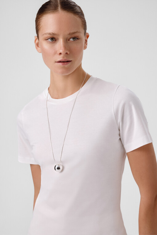 Ecru Crew Neck Short Sleeve Women's T-Shirt - Triko Mısırlı