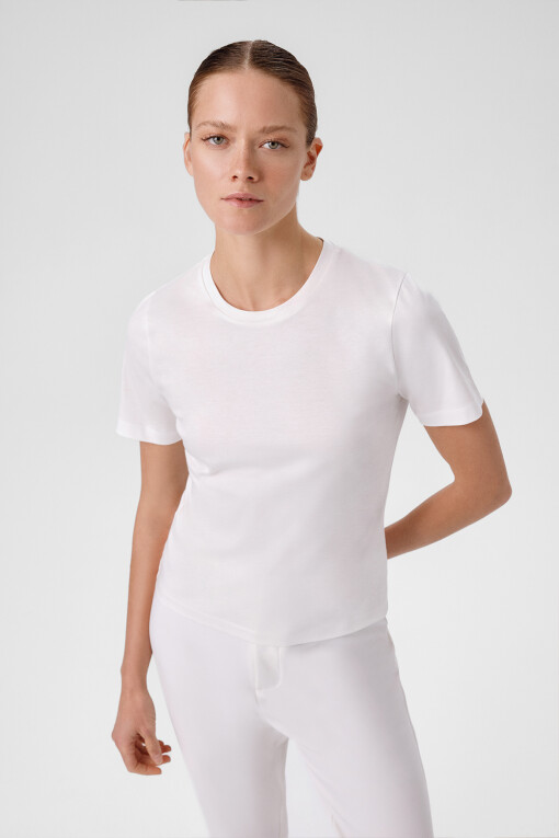 Ecru Crew Neck Short Sleeve Women's T-Shirt - Triko Mısırlı