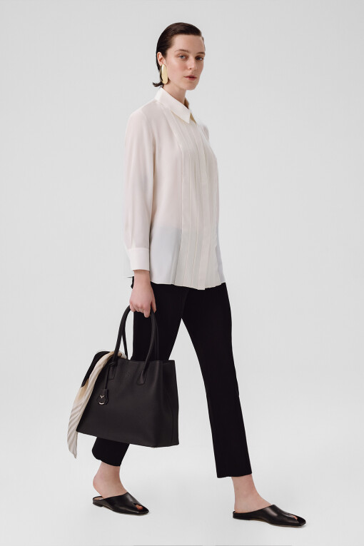 Ecru Front Stitch Detail Women's Shirt - Triko Mısırlı