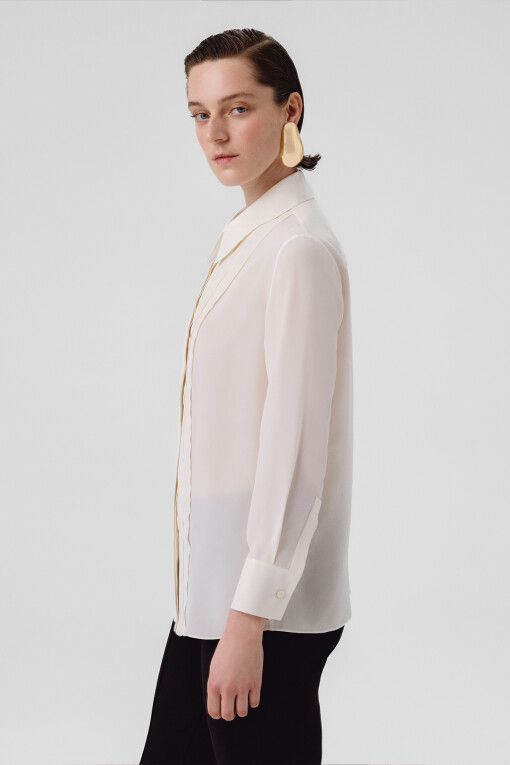 Ecru Front Stitch Detail Women's Shirt - Triko Mısırlı