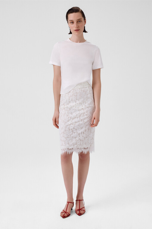 Ecru Lace Midi Skirt - Triko Mısırlı