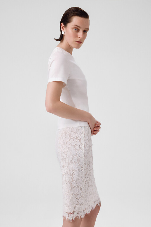 Ecru Lace Midi Skirt - Triko Mısırlı