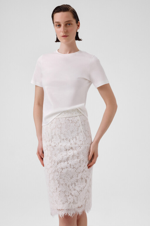 Ecru Lace Midi Skirt - Triko Mısırlı