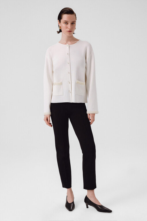 Ecru Pearl Button Pocket Detail Women's Jacket - Triko Mısırlı
