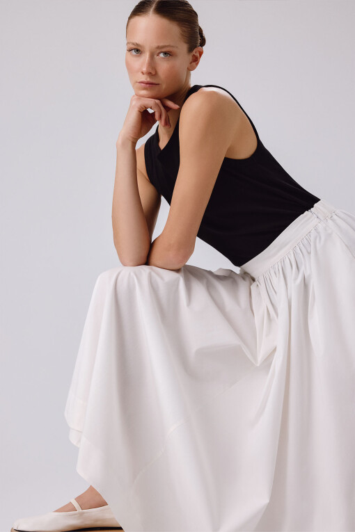 Ecru Pocket Detail Long A-Line Skirt - Triko Mısırlı