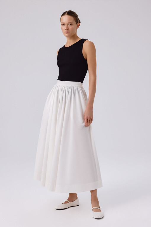 Ecru Pocket Detail Long A-Line Skirt - Triko Mısırlı