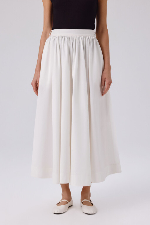 Ecru Pocket Detail Long A-Line Skirt - Triko Mısırlı