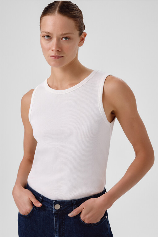Ecru Ribbed Sleeveless Women's Camisole - Triko Mısırlı