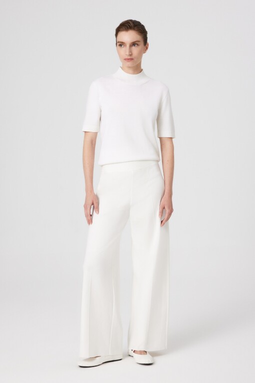 Ecru Ribbed Stitch Wide Leg Women's Pants 