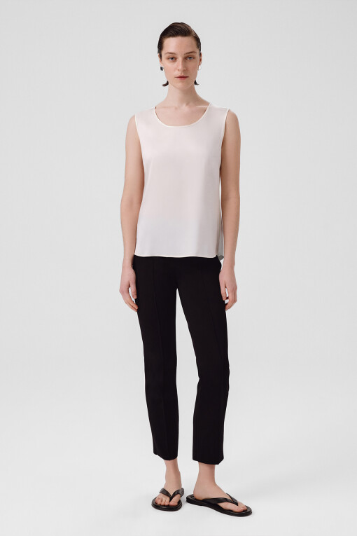 Ecru Round Neck Satin Women's Camisole - Triko Mısırlı