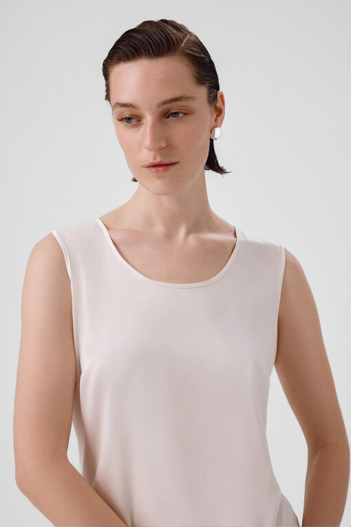Ecru Round Neck Satin Women's Camisole - Triko Mısırlı