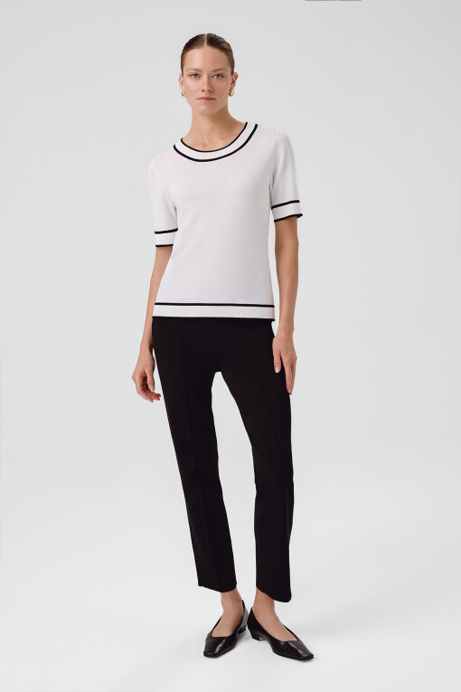 Ecru Round Neck Short Sleeve Women's Sweater - Triko Mısırlı