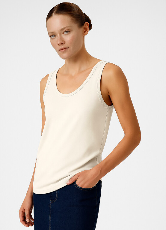 Ecru Thick Strap Round Neck Women's Camisole - Triko Mısırlı